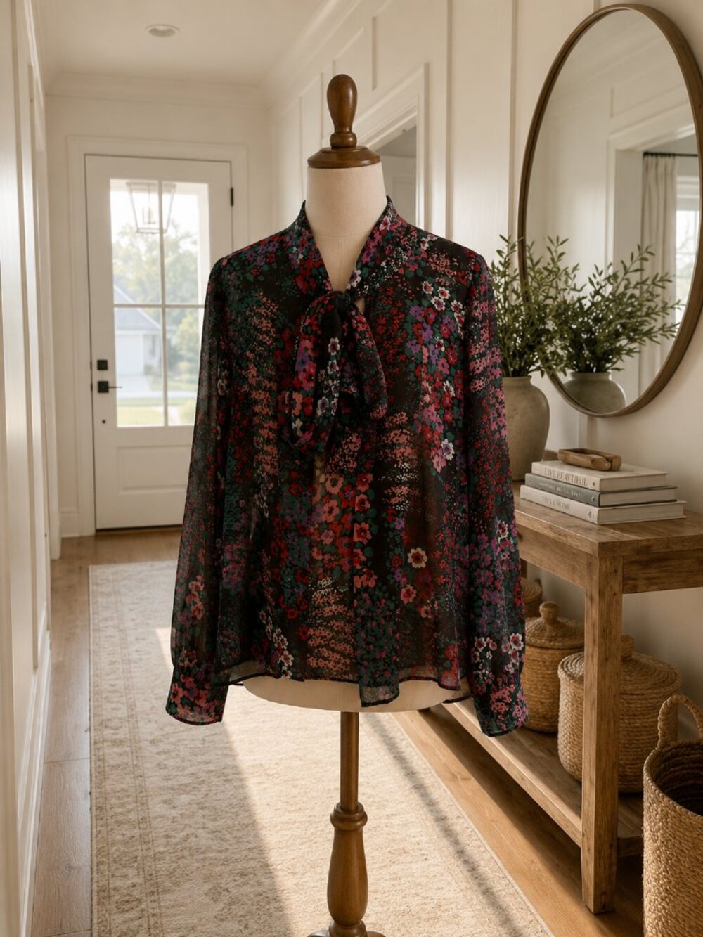 Molly Bracken Ladies 1X Flowy Open/Button Up with Neck Scarf ties Floral